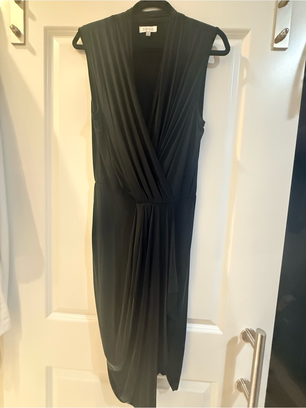Barneys New York Black Sleeveless Wrap-Style Midi Dress